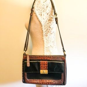 Brahmin Classic black and brown croc shoulder bag